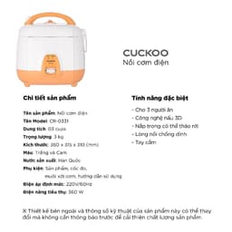 Nồi Cơm Điện Cuckoo CR-0331/IVDEVNCV – 0.54 Lít- lòng nồi chống dính- Sản xuất Hàn Quốc- Bản Quốc Tế 6