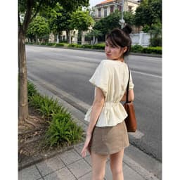 Chân Váy Jean Ngắn  (VẢI MỀM ĐẸP) tone Be Vintage Mix Đồ Xinh #8622 Chezi house - Nữ 9