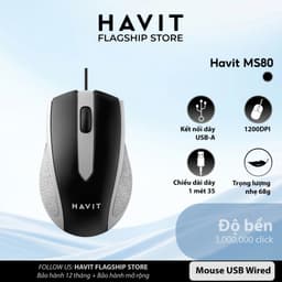 Chuột Có Dây Havit MS80 Chống Trượt | Ôm Tay Và Độ Nhạy Cao 1