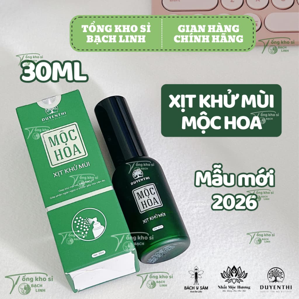 Xịt Khử Mùi Mộc Hoa Duyên Thị Chai 30ml - Mẫu mới 2026 - Khô Thoáng, Thơm Mát, Khử Mùi Hôi