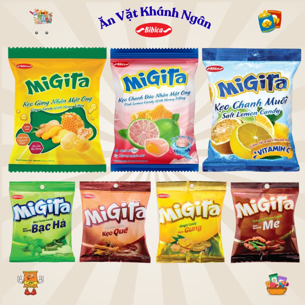 Combo Kẹo Cứng Migita Bibica Đủ Vị Gói Nhỏ 70g - HÀNG CHÍNH HÃNG