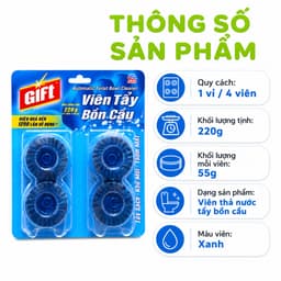 Viên Tẩy Bồn Cầu Gift Vỉ 4 Viên Làm Sạch Két Nước Khử Mùi GD34 - Viên Thả Bồn Cầu Gift Màu Xanh 6