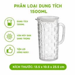 Ca Nước Nhựa Vân Mây Đan Trong Suốt Hokori 6099 GD43 - Bình Ca Nước Nhựa Hokori Tay Cầm Chắc Chắn GD43 8