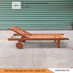 [Hàng Chính Hãng] Ghế Tắm Nắng Sân Vườn Ngoài Trời SUNFURN VIN2 - Giường Gỗ Hồ Bơi Cao Cấp Có Bánh Xe Cho Resort Hồ Bơi 2