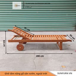 [Hàng Chính Hãng] Ghế Tắm Nắng Sân Vườn Ngoài Trời SUNFURN VIN2 - Giường Gỗ Hồ Bơi Cao Cấp Có Bánh Xe Cho Resort Hồ Bơi 9