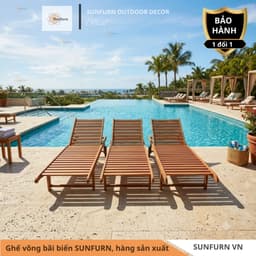 [Hàng Chính Hãng] Ghế Tắm Nắng Sân Vườn Ngoài Trời SUNFURN VIN2 - Giường Gỗ Hồ Bơi Cao Cấp Có Bánh Xe Cho Resort Hồ Bơi 7
