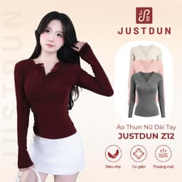 Áo Thun Nữ Dài Tay JUSTDUN Z12 -Thiết Kế Khuy Cúc Ngực, Cotton Mịn Êm Ái, Ôm Dáng, Co Giãn Thoải Mái 1