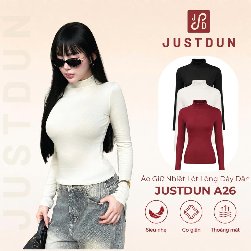 [LÓT LÔNG] Áo cổ 3p dài tay giữ nhiệt chất zip giữ ấm tốt Justdun A26