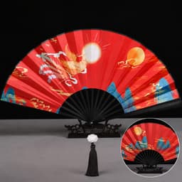 Quạt nan 28cm vải lụa cầm tay trang trí in hình phong cảnh 5
