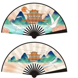 Quạt nan 28cm vải lụa cầm tay trang trí in hình phong cảnh 6