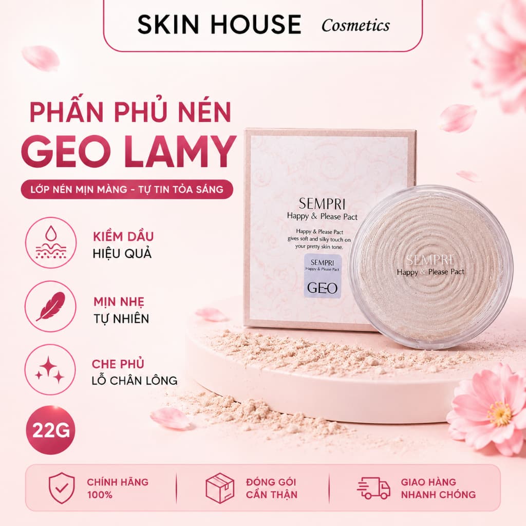 Phấn Phủ Nén Geo Lamy Sempre Happy & Please Pact 22g Kiềm Dầu, Mịn Da, Lớp Nền Tự Nhiên Skin House