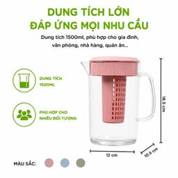 Ca Nước Có Quai Cầm Lõi Lọc Trà Trái Cây GD59 - Bình Nước Lọc Có Nắp Và Lõi Lọc Ngăn Côn Trùng 6
