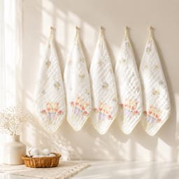 Khăn Sữa Muslin nhăn 6 Lớp 25x25 Có Dây Treo - Khăn Xô Nhăn Cotton Mềm Mại Khăn Mặt Khăn Lau Cho Bé 4
