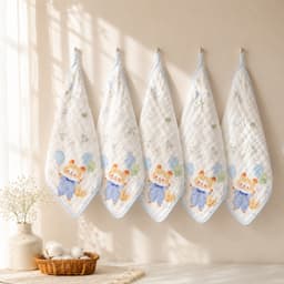 Khăn Sữa Muslin nhăn 6 Lớp 25x25 Có Dây Treo - Khăn Xô Nhăn Cotton Mềm Mại Khăn Mặt Khăn Lau Cho Bé 5