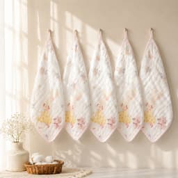 Khăn Sữa Muslin nhăn 6 Lớp 25x25 Có Dây Treo - Khăn Xô Nhăn Cotton Mềm Mại Khăn Mặt Khăn Lau Cho Bé 6