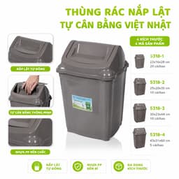 Thùng Rác Nắp Lật Tự Cân Bằng Nhựa PP Cao Cấp Nắp Tự Đóng Đa Dung Tích Gia Đình GD78 2
