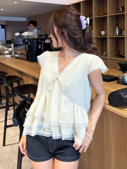 Áo Babydoll Kiểu Nữ Phối Ren Xếp Ly Bèo Tầng Phong Cách Hàn Quốc Mùa Hè Kimee - KA893 7