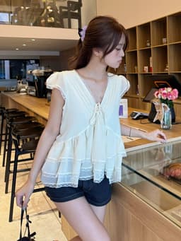 Áo Babydoll Kiểu Nữ Phối Ren Xếp Ly Bèo Tầng Phong Cách Hàn Quốc Mùa Hè Kimee - KA893 8