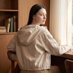 Áo khoác nữ Eira kaki xám trắng cotton mát, chống nắng UV, form ngắn basic có mũ 2