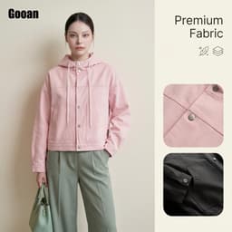 Áo Khoác Kaki Jolly Nữ Gooan - 100% Cotton, Kiểu Dáng Boxy Hàn Quốc, Có Mũ, Nhiều Màu Pastel Đẹp, Hồng, Xám, Be, Đen. 1