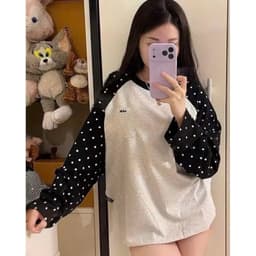Áo Raglan tay dài chấm bi nam nữ mặc đôi siêu dễ thương thời trang hàn quốc 2