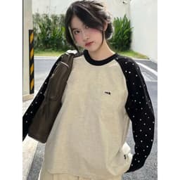 Áo Raglan tay dài chấm bi nam nữ mặc đôi siêu dễ thương thời trang hàn quốc 7