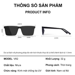 Gọng râm mát phân cực đi đường VX2,  Chống Tia Uv400 thời trang, đi biển lái xe [QUÀ] Hộp Đựng  Kính 7