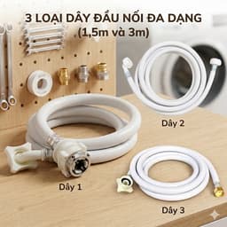 Dây cấp nước dùng cho máy giặt bằng nhựa tổng hợp, loại cứng, đường kính trong 1.7cm dài 1m5 và 3m 1