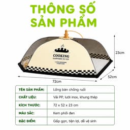 Lồng Bàn Đậy Thức Ăn Gấp Gọn Chống Côn Trùng GD61 - Lồng Chụp Vải Gấp Gọn Đậy Thức Ăn Thoáng Khí 4