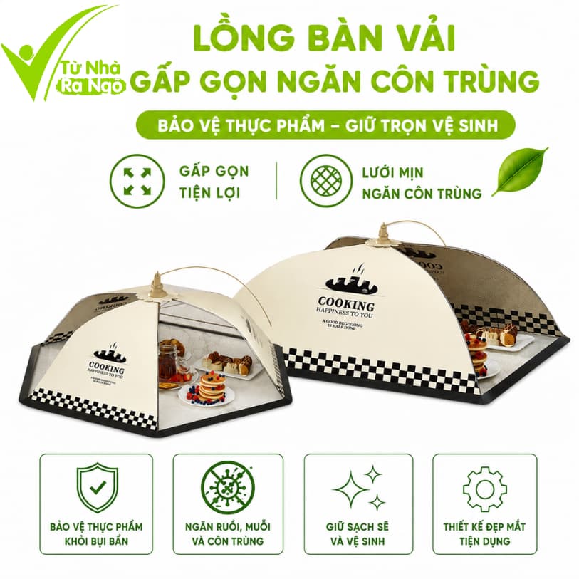 Lồng Bàn Đậy Thức Ăn Gấp Gọn Chống Côn Trùng GD61 - Lồng Chụp Vải Gấp Gọn Đậy Thức Ăn Thoáng Khí