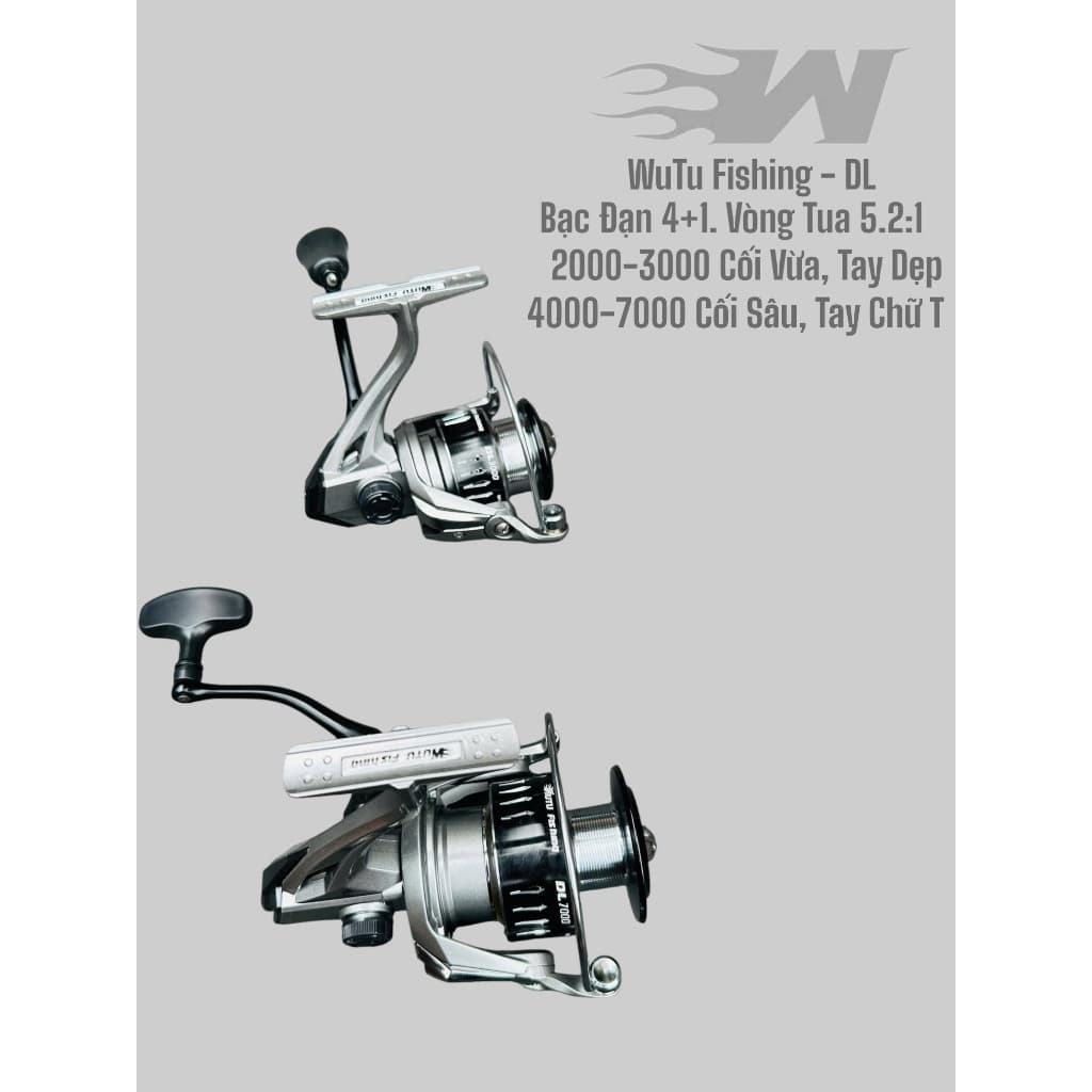 Máy Câu WuTu DL 2000 - 7000: Kim Loại Bạc Đạn 4+1, Độ Êm Mượt Tối Ưu