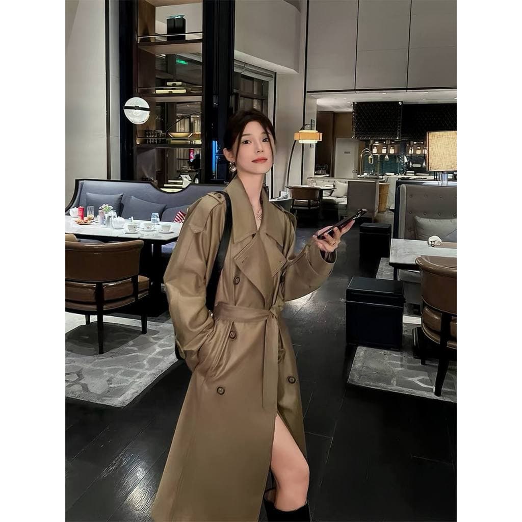 Áo Khoác Dài Nữ Trench Coat Basic Tối Giản Phong Cách Seoul Outfit Xuân Thu Chali AZ628