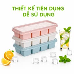 Vỉ Làm Đá Việt Nhật 6932 Có Nắp Đậy Bền Đẹp GD90 -  Khay Đựng Đá 8 Viên Chất Liệu PP Dễ Sử Dụng 2