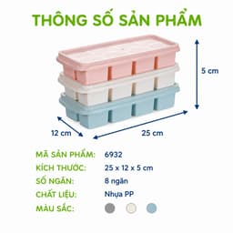 Vỉ Làm Đá Việt Nhật 6932 Có Nắp Đậy Bền Đẹp GD90 -  Khay Đựng Đá 8 Viên Chất Liệu PP Dễ Sử Dụng 6