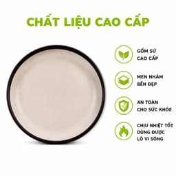 Bộ Đĩa Gốm Sứ 2 Màu Men Nhám Sang Trọng Dùng Được Lò Vi Sóng Viền Nâu Nổi Bật An Toàn GD93 4