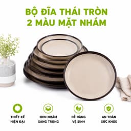 Bộ Đĩa Gốm Sứ 2 Màu Men Nhám Sang Trọng Dùng Được Lò Vi Sóng Viền Nâu Nổi Bật An Toàn GD93 2