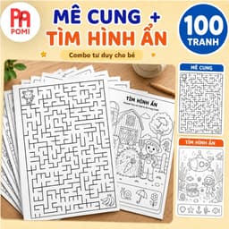 POMI - 100 trang tìm đường mê cung tìm hình ẩn tăng khả năng tập trung, kiên nhẫn phát triển trí tuệ cho bé 1