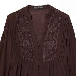 DÂU TÂY ( KÈM ẢNH THẬT ) Áo Sơ Mi Nữ Dài Tay KASLEAD Cổ V Thêu Hoa Boho Áo Kiểu Đũi Tơ Dáng Peplum Chiết Eo Nhẹ 5