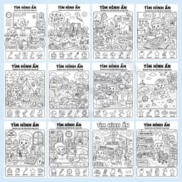 Set 50 tranh rèn tính quan sát tô màu tìm hình ẩn luyện kiên nhẫn cho bé mầm non tiểu học - POMI 3