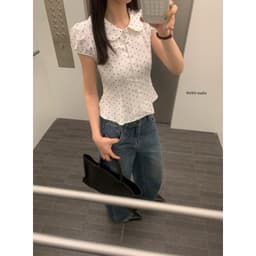 𝑨𝒏𝒏 𝑺𝒕𝒖𝒅𝒊𝒐  [SẴN] 𝐖𝐆𝐖𝐄/ Áo Sơ Mi Nữ Cổ Sen Chấm Bi WG.WE 9853 Tay Bồng Ngắn Bọc Khuy Kiểu Dáng Ôm Tiểu Thư 9