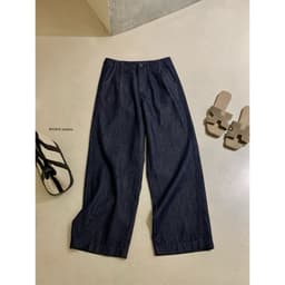 [SALE] 𝑻𝒉𝒆𝑴𝒂𝒚 x 𝐖𝐆𝐖𝐄/ Quần Jean Suông Nấm 92cm WG.WE 9930, Quần Jean Nữ Ống Suông Mềm Lưng Cao Phối Chỉ Nổi 2