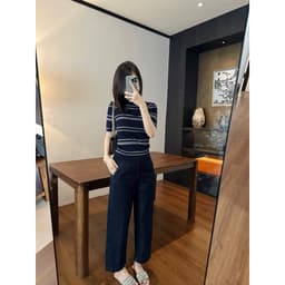 [SALE] 𝑻𝒉𝒆𝑴𝒂𝒚 x 𝐖𝐆𝐖𝐄/ Quần Jean Suông Nấm 92cm WG.WE 9930, Quần Jean Nữ Ống Suông Mềm Lưng Cao Phối Chỉ Nổi 7