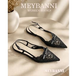 Giày Sandal Mũi Nhọn MEYBANNI Đế Bệt Ren Hoạ Tiết Thêu Sang Chảnh - B40 2