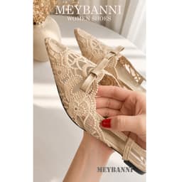 Giày Sandal Mũi Nhọn MEYBANNI Đế Bệt Ren Hoạ Tiết Thêu Sang Chảnh - B40 3