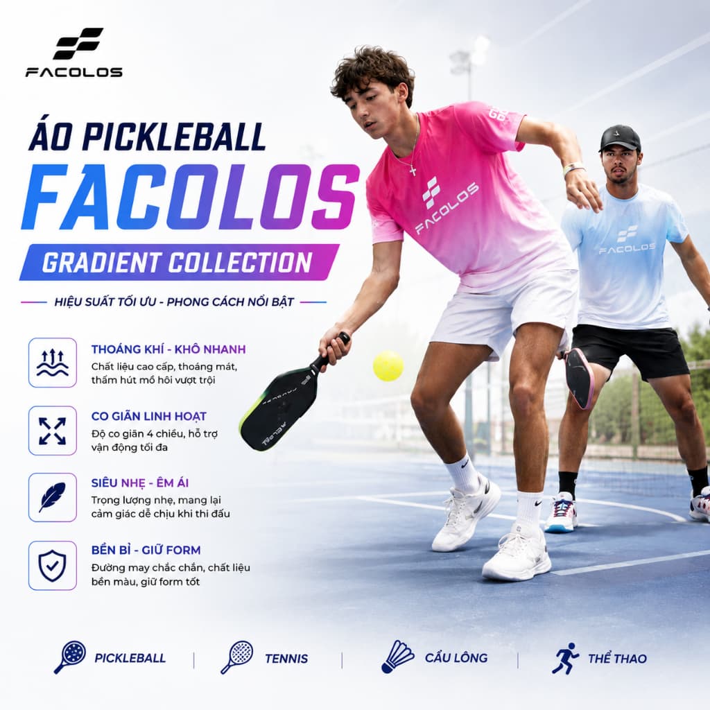 Áo Facalos Gradient Collection pickleball chính hãng, co giãn, thoáng khí và nhanh khô, lý tưởng cho vận động.