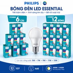 Bóng Đèn LED Philips Essential E27 A60 – Combo 6 Cái & 12 Bóng, Tiết Kiệm Điện, Ánh Sáng Êm Dịu 2