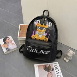 Balo đi học đi chơi chất da mịn in hình gấu bear sắc nét size 40 bản quai to đựng vừa sách vở A4 laptop 4