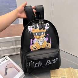 Balo đi học đi chơi chất da mịn in hình gấu bear sắc nét size 40 bản quai to đựng vừa sách vở A4 laptop 5