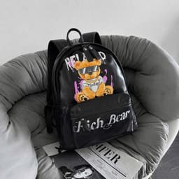 Balo đi học đi chơi chất da mịn in hình gấu bear sắc nét size 40 bản quai to đựng vừa sách vở A4 laptop 6