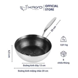 Chảo inox sâu lòng chống dính hoa văn nổi Tri-Ply Kaiyo, size 20cm [mã KNW-3598] 2